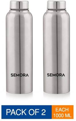 Semora Natural Steel Water Bottle 1000ML Pack of 2, 1000 ml Bottle  (Pack of 2, Silver, Steel)