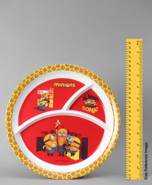 Servewell Melamine Kids Round Plate with 3 Partitions | Minions Theme Dining Plate