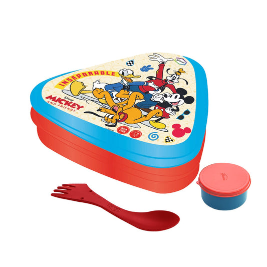 GLUMAN Triangle Lunch Box Mickey 35720 | 600ml Kids Lunchbox with Sauce Container