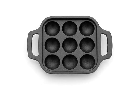 VARUDI Cast Iron Appam Patra Pre-Seasoned Square (9 Pit) Black, Pot 30 cm (Cast Iron, Non-stick, Induction Bottom)