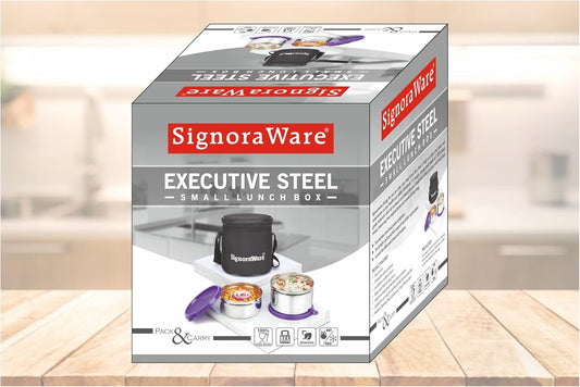 SignoraWare Executive Steel Small Lunch Box Set 2 With Bag (Container Size 350mlx1 | 500mlx1 | Red) Food Grade, BPA Free, Airtight, Leak Proof, Hot Cold