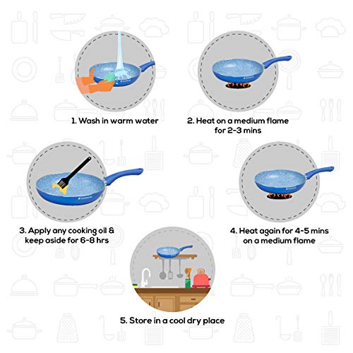 Wonderchef Royal Velvet Plus Induction Base Aluminium Nonstick Cookware 4-Piece Set | Frying Pan, Wok, Dosa, Tawa | Blue