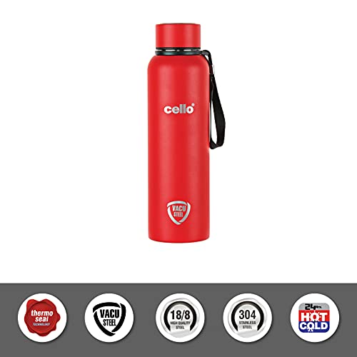 Cello Duro Tuff Steel Kent Thermosteel Flask with DTP Coating, 900ml, Red | 24 Hours Hot and Cold Stainless Steel Bottle | Flask for Tea Coffee | Ideal for Office, Gym, Home, Hiking, Travel Bottle