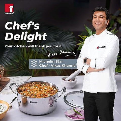 Bergner Hitech Triply with NonStick 28 cm Casserole, Glass Lid, For Biryani/Pulao/Halwa/Curries, Steel Guard Coating Protection, Rivetless Heat Resistant Handle, Induction & Gas Ready, 5-Year Warranty Bergner Hitech Triply with NonStick 28 cm Casserole, Glass Lid, For Biryani/Pulao/Halwa/Curries, Steel Guard Coating Protection, Rivetless Heat Resistant Handle, Induction & Gas Ready, 5-Year Warranty