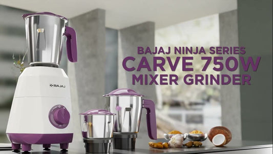 Bajaj Ninja Series Carve 750-Watt Mixer Grinder | Powerful Kitchen Appliance with 3 Stainless Steel Jars