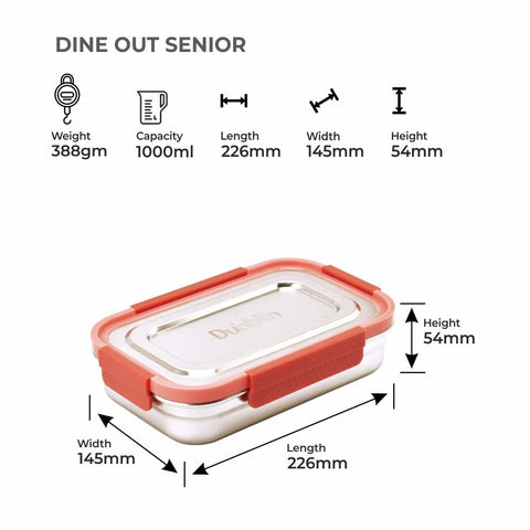 DUBBLIN Dineout Sr. Stainless Steel Lunch Box Insulated Airtight Spill Proof, sabzi Container Inside, 1000 ml, Pink DUBBLIN Dineout Sr. Stainless Steel Lunch Box Insulated Airtight Spill Proof, sabzi Container Inside, 1000 ml, Pink