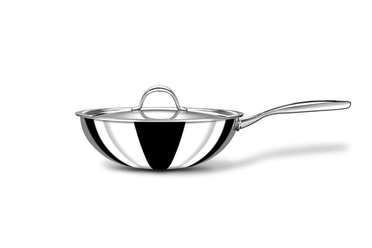 Stahl Artisan Triply Stainless Steel Wok with Lid, Deep Frypan Induction Base, Stir Fry Wok,Induction & Gas Stove Compatible, 2.4 L, 24 cm