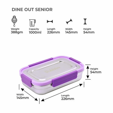 DUBBLIN Dineout Sr. Stainless Steel Lunch Box Insulated Airtight Spill Proof, sabzi Container Inside, 1000 ml, Violet DUBBLIN Dineout Sr. Stainless Steel Lunch Box Insulated Airtight Spill Proof, sabzi Container Inside, 1000 ml, Violet