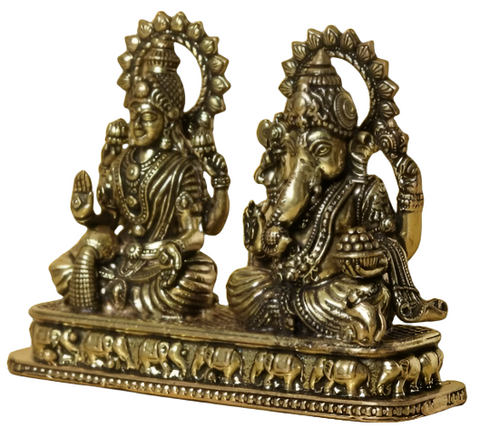 Small 3D Brass Goddess Lakshmi & Lord Ganesha Statue | Traditional Hindu Idols for Puja, Home & Office Décor Small 3D Brass Goddess Lakshmi & Lord Ganesha Statue | Traditional Hindu Idols for Puja, Home & Office Décor