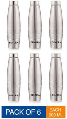 Semora Ultra Steel Water Bottle 600 ml Bottle  (Pack of 6, Silver, Steel)