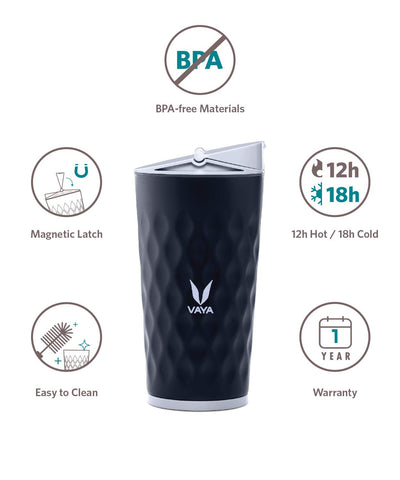 VAYA DRYNK Stainless Steel Water Bottle for Kids, 350ml Vacuum Insulated Flask Sipper Water Bottle with Magnetic Latch Lid, Hot and Cold Kids Water Bottle for Boys, Leakproof Bottle,Black VAYA DRYNK Stainless Steel Water Bottle for Kids, 350ml Vacuum Insulated Flask Sipper Water Bottle with Magnetic Latch Lid, Hot and Cold Kids Water Bottle for Boys, Leakproof Bottle,Black