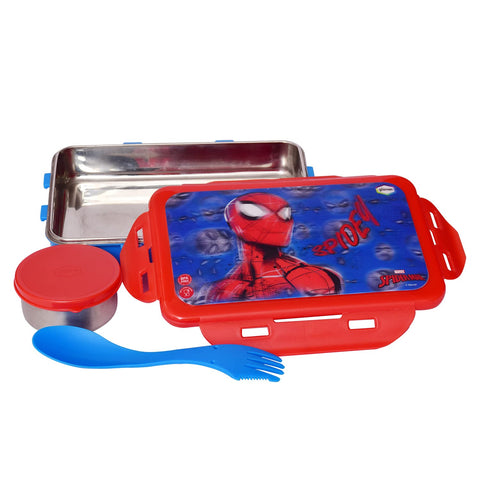Gluman Lunch Box for School | Stainless Steel Lunch Box for Kids | Disney Spiderman Removable 3D Snackpack Lunch Box for Boys | Tiffin Box with Steel Veg Box and Spork Spoon | 700 ml Gluman Lunch Box for School | Stainless Steel Lunch Box for Kids | Disney Spiderman Removable 3D Snackpack Lunch Box for Boys | Tiffin Box with Steel Veg Box and Spork Spoon | 700 ml
