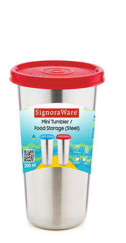 SignoraWare Stainless Steel Mini Tumbler/Food Storage with Lid | Air Tight Leak Proof Glass Tumblers for Office Gym Yoga Hiking Trekking Travel Home Kitchen (300ml), Set of 1, Red SignoraWare Stainless Steel Mini Tumbler/Food Storage with Lid | Air Tight Leak Proof Glass Tumblers for Office Gym Yoga Hiking Trekking Travel Home Kitchen (300ml), Set of 1, Red