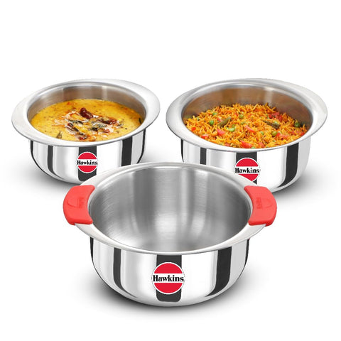 Hawkins Kitchen Gift Pack 2023 (23SGP) 3 Pieces Set of 1.5 Litre, 2 Litre and 2.5 Litre Triply Stainless Steel Patila, Tope, Bhagona, Tapeli, Saucepans Silver Hawkins Kitchen Gift Pack 2023 (23SGP) 3 Pieces Set of 1.5 Litre, 2 Litre and 2.5 Litre Triply Stainless Steel Patila, Tope, Bhagona, Tapeli, Saucepans Silver