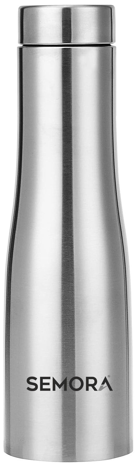 Semora Noble Steel Water Bottle 1000ml – Single Silver Stainless Steel Bottle for Daily Hydration