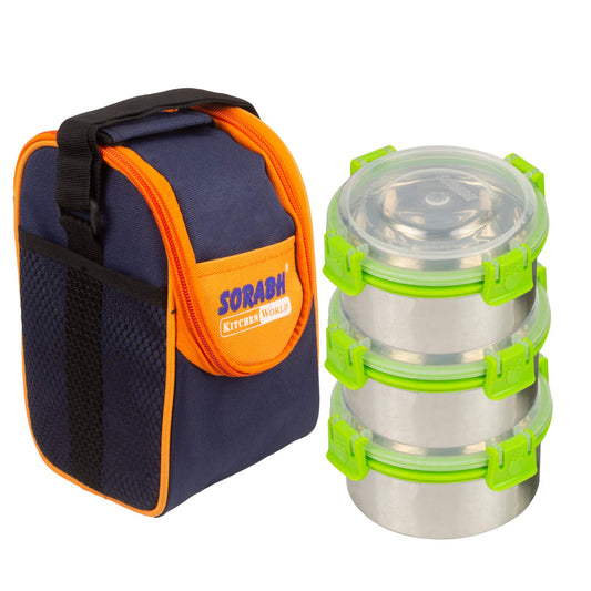 Sorabh TTL-B Tri Tower Lock Big Lunch Box | Stainless Steel Multi-Compartment Tiffin Carrier