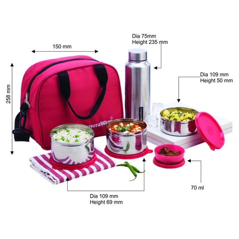 Signoraware Sling Stainless Steel Lunch Box with Steel Bottle, Set of 5, (Blue) Signoraware Sling Stainless Steel Lunch Box with Steel Bottle, Set of 5, (Blue)