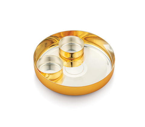 Silverglow Jain Pooja Set | Gold and Silver Plated Puja Thali Set | Diwali, Office, Mandir, Wedding Return Gift Item of 3 Pieces | Includes: Puja thali and Kesar vatis Silverglow Jain Pooja Set | Gold and Silver Plated Puja Thali Set | Diwali, Office, Mandir, Wedding Return Gift Item of 3 Pieces | Includes: Puja thali and Kesar vatis