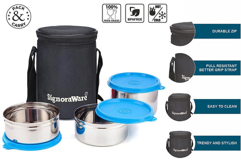 SignoraWare Executive Steel Medium Lunch Box – Leakproof & Airtight 3-Container Set with Insulated Bag SignoraWare Executive Steel Medium Lunch Box – Leakproof & Airtight 3-Container Set with Insulated Bag