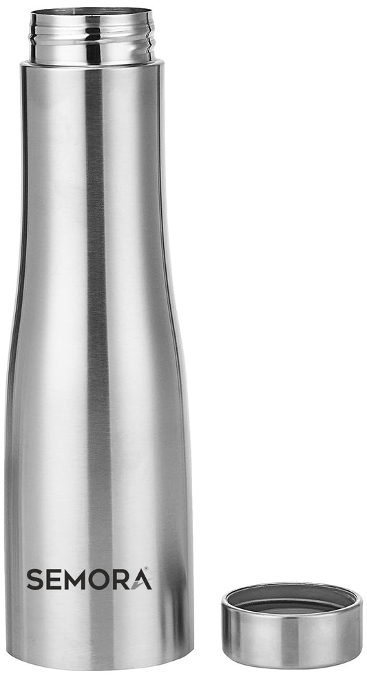 Semora Noble Steel Water Bottle 1000ml – Single Silver Stainless Steel Bottle for Daily Hydration