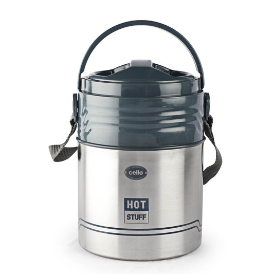 CELLO Hot Stuff Plastic Lunch Box Set, 390ml, Set of 4, Grey | Insulated Stainless Steel Containers
