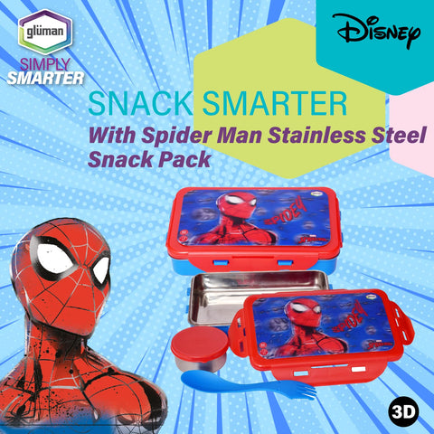 Gluman Lunch Box for School | Stainless Steel Lunch Box for Kids | Disney Spiderman Removable 3D Snackpack Lunch Box for Boys | Tiffin Box with Steel Veg Box and Spork Spoon | 700 ml Gluman Lunch Box for School | Stainless Steel Lunch Box for Kids | Disney Spiderman Removable 3D Snackpack Lunch Box for Boys | Tiffin Box with Steel Veg Box and Spork Spoon | 700 ml
