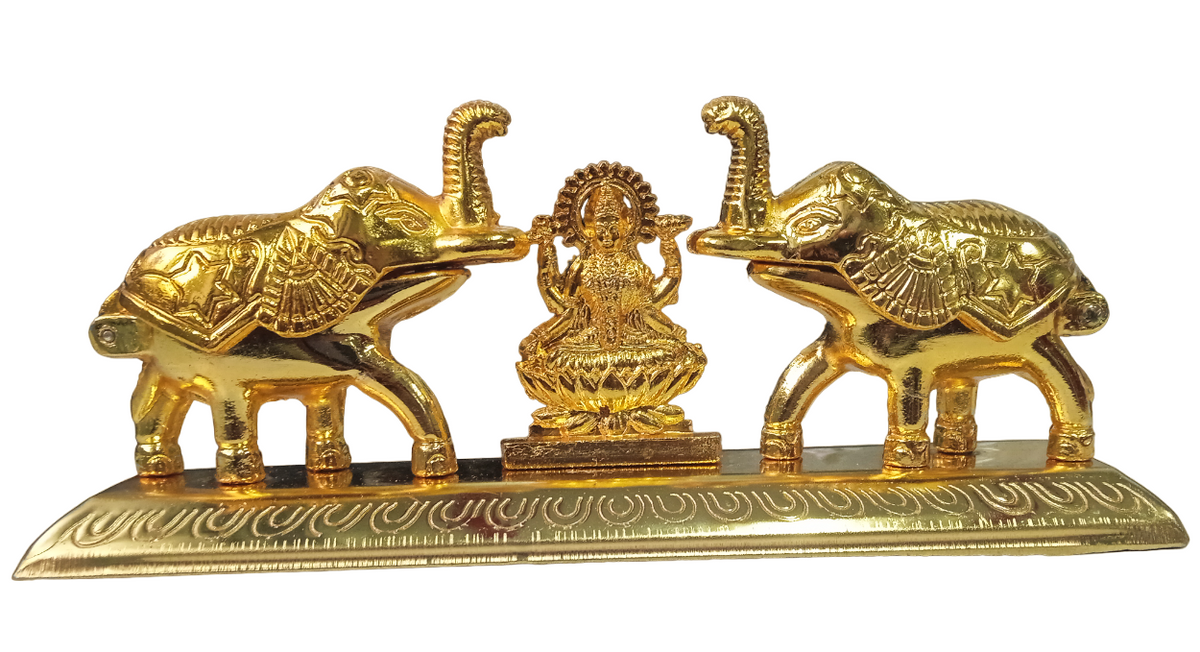Gold Plated Double Elephant Laxmi Statue, Return Gifts for Women, Pooja Items for Gift, Sindoor Dabbi for Ladies
