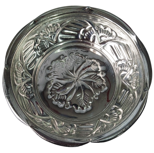 Silver Plated Sambhav Fancy Urli 5", German Silver Decorative Urli Bowl for Flowers for Home, Office and Table Silver Color Fancy Urli Small