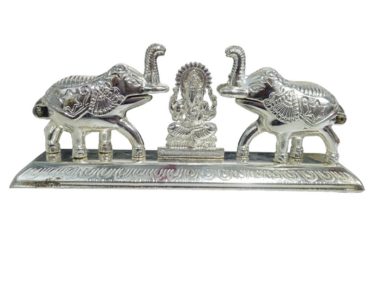 Silver Plated Double Elephant Ganesh Statue, Return Gifts for Women, Pooja Items for Gift, Sindoor Dabbi for Ladies