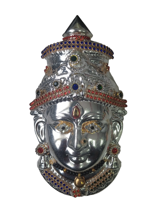 Silver Plated Devi Decorated Face, Pure Silver Plated Ammavaru Face