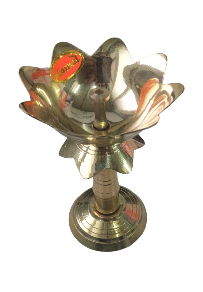 Set of 2) - Solid Brass Flower Design Diya Deepak Pooja Oil lamp