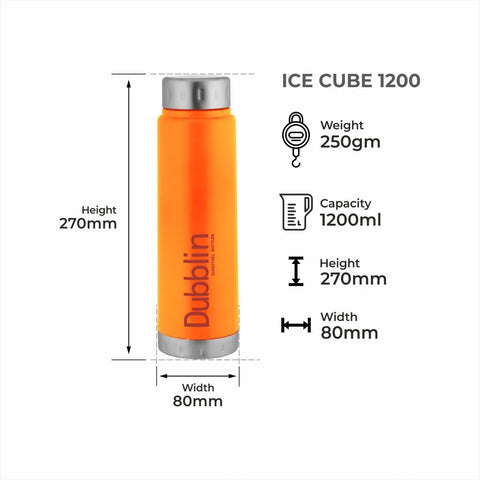 Dubblin Ice Cube Stainless Steel Fridge Bottle 1200 ml – Orange | Insulated Leakproof Water Bottle Dubblin Ice Cube Stainless Steel Fridge Bottle 1200 ml – Orange | Insulated Leakproof Water Bottle