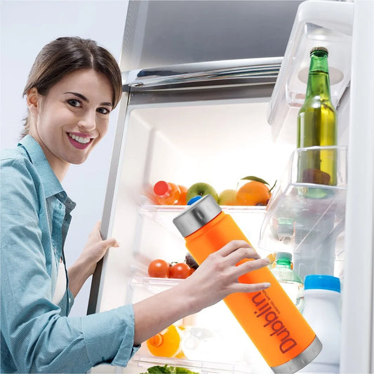 Dubblin Ice Cube Stainless Steel Fridge Bottle 1200 ml – Orange | Insulated Leakproof Water Bottle