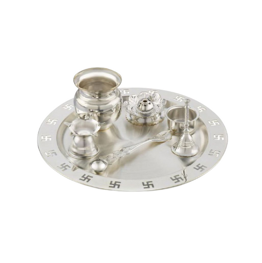 SILVER PLATED 7PCS SWASTIK POOJA SET 3127