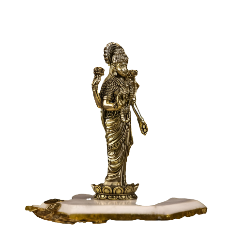 Brass Lakshmi Idol Standing on Lotus | Handcrafted Goddess of Wealth Statue