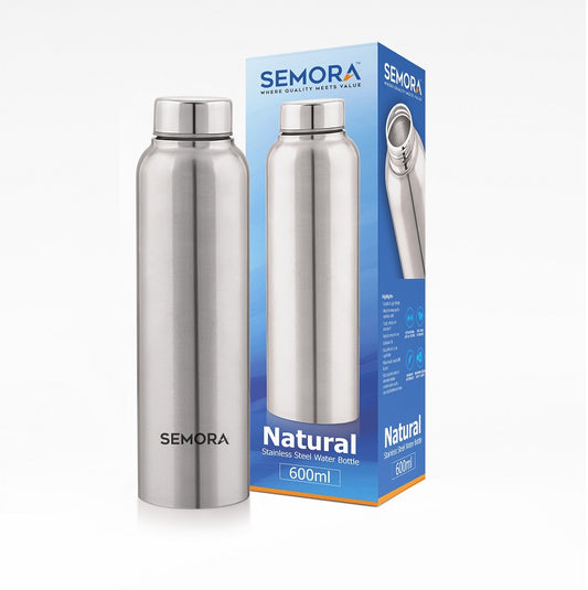 Semora Natural Steel Water Bottle 600ML (Pack of 1, Silver, Steel)
