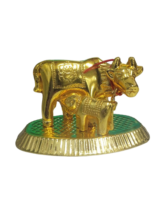 Gold Plated Cow and Calf Large Statue | Exquisite Kamdhenu Idol