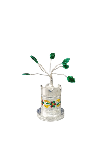 Round Metal Silver Plated Tulsi Artificial Plant- Holy Basil- Best Option For Return Gift- Tradition Round Metal Silver Plated Tulsi Artificial Plant- Holy Basil- Best Option For Return Gift- Tradition
