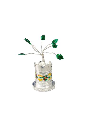 Round Metal Silver Plated Tulsi Artificial Plant- Holy Basil- Best Option For Return Gift- Tradition Round Metal Silver Plated Tulsi Artificial Plant- Holy Basil- Best Option For Return Gift- Tradition