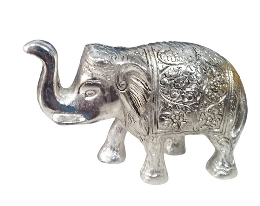 Home Decor Elephant Design made by Aluminium with Silver Polish Metal Statue Showpiece Decorative Figurine Home Interior Decor Item - Antique Gift Items, Metal Animal Elephant in Antique finish