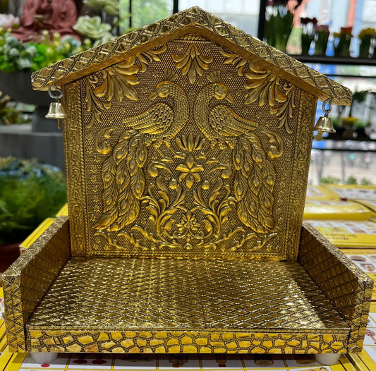 Brass Shihasan Jupadi with 2 Peacocks – Brass Temple Throne for Idols & Pooja Decor