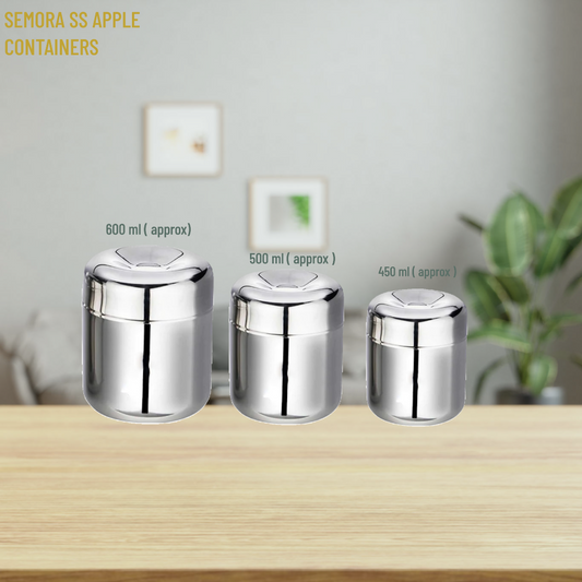 SEMORA Stainless Steel Apple Container ( Pack of 3 ) | Durable and Stylish Storage Solution for Organization and Freshness