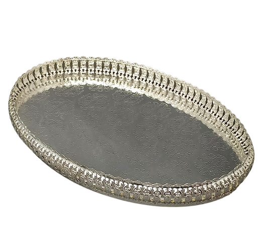 Silver Plated Cutwork Tray for Decoration, Diwali, Wedding, Return Gift & Housewarming | Perfect Silver Coated Gift Item