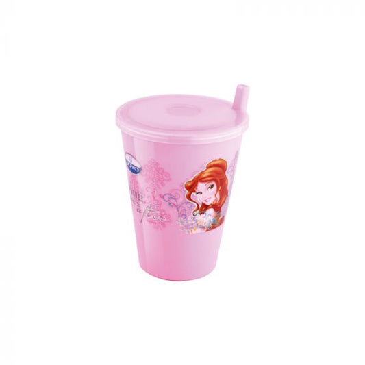 Joyo Plastic Disney Sipper Glass with Straw and Lid, 350ml | Best Plastic Sipper Glass with Straw and Lid for Kids Easy to sip