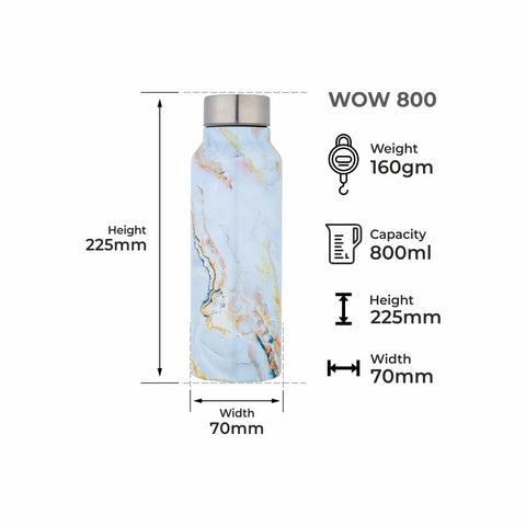 Dubblin Wow Stainless Steel Fridge Water Bottle, BPA Free, Light Blue, 800ml Dubblin Wow Stainless Steel Fridge Water Bottle, BPA Free, Light Blue, 800ml