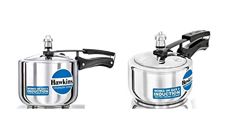 Hawkins Stainless Steel Pressure Cooker 1.5 and 3 (Tall) litres, Set of 2