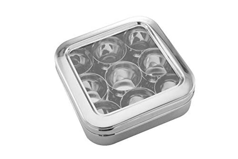 Blue Bird,Stainless Steel, (C'THRU,TRANSPERANT LID) Square Masala Box for Storing Spices