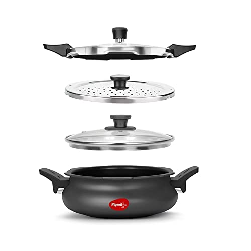 Pigeon By Stovekraft All in One Super Cooker Aluminium with Outer Lid Induction and Gas Stove Compatible Litre Capacity for Healthy Cooking (Black)
