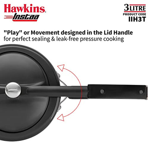 Hawkins 3 Litre Instaa Pressure Cooker, Induction Inner Lid Cooker, Tall Body Hard Anodised Cooker, Best Black Cooker, Black (IIH3T) Hawkins 3 Litre Instaa Pressure Cooker, Induction Inner Lid Cooker, Tall Body Hard Anodised Cooker, Best Black Cooker, Black (IIH3T)