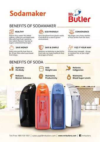 Mr. Butler Italia Soda Maker Black – Home Soda Maker with Single Cylinder Pack for Sparkling Water Mr. Butler Italia Soda Maker Black – Home Soda Maker with Single Cylinder Pack for Sparkling Water